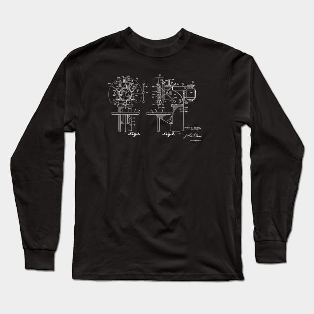 Drill Press Machine Vintage Patent Drawing Long Sleeve T-Shirt by TheYoungDesigns